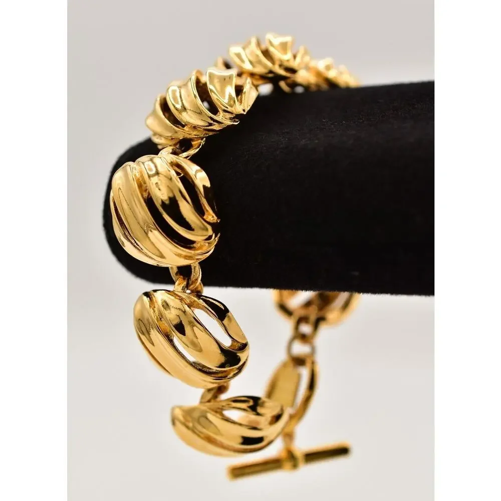 Anne Klein Vintage Chunky Chain Bracelet Shiny Gold Linked Signed 90s 1990s Bin7